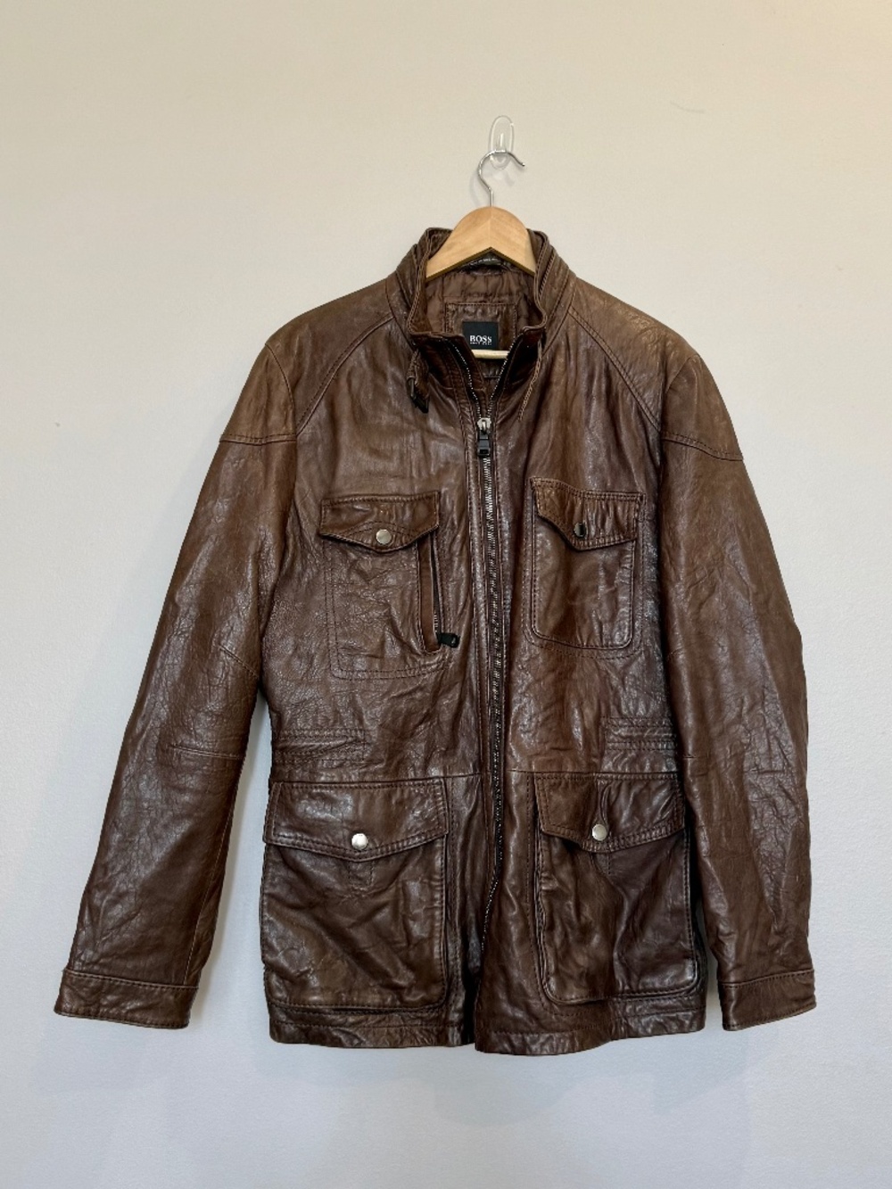 BOSS Hugo Boss Niroy Brown Leather Four-Pocket Field Jacket 40R